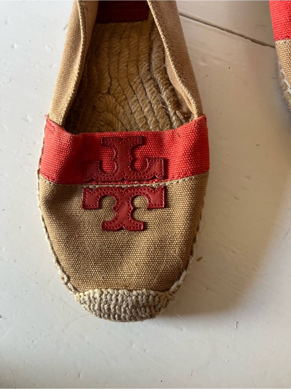 Tory Burch slides Espadrille Slip-On Flats in Beige with Red Accent